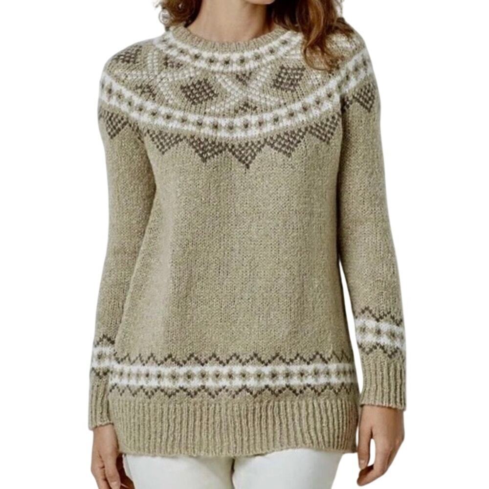 J. Jill Sz S Wool Blend Nordic Fair Isle Sweater Relaxed Fit Neutral Colors Cozy